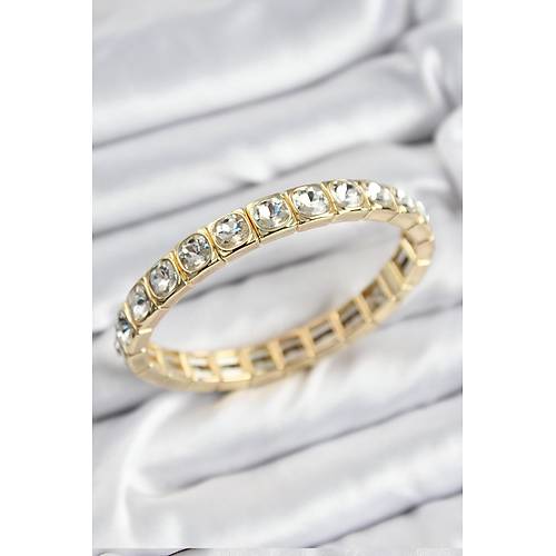 Pirin� Zirkon Ta�l� Kare Model Gold Renk Lastikli Kad�n Bileklik