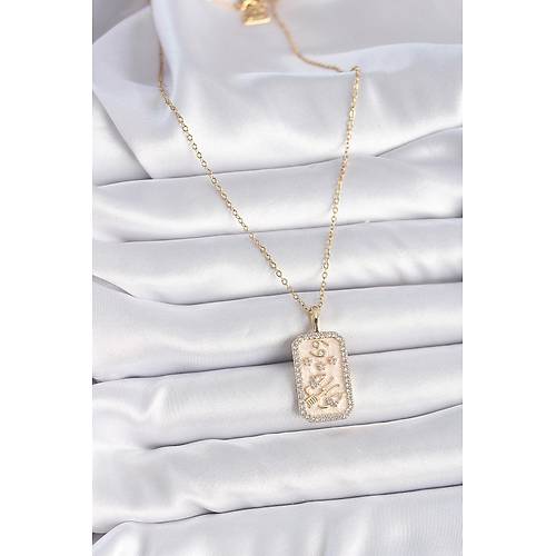 316L �elik Gold Renk Zincir Yenge� Burcu Zirkon Ta�l� Kad�n Kolye