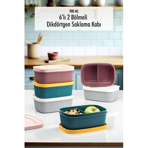 6 Adet B�lmeli Saklama Kab� & Kahvalt�l�k (900 ML)