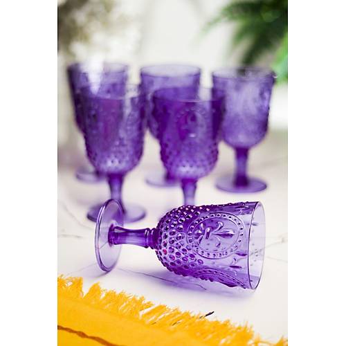 Akrilik Mor 6'l� Kadeh & Su Me�rubat Kahve Yan� Barda�� 450 ml ( Cam De�ildir )