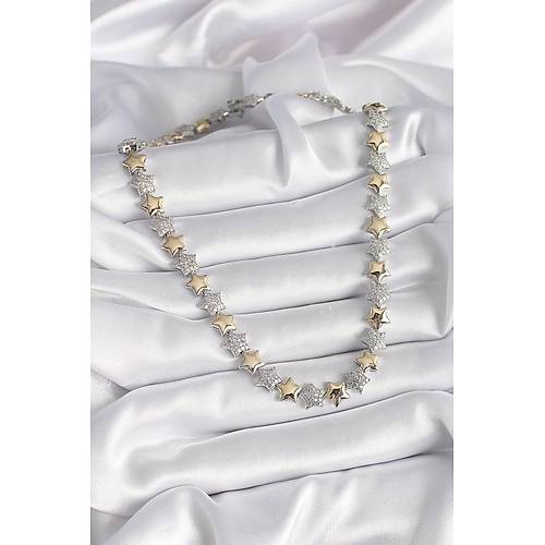 Pirin� Mix Renk Zirkon Ta�l� Y�ld�z Model VIP Exclusive Seri Kad�n Kolye