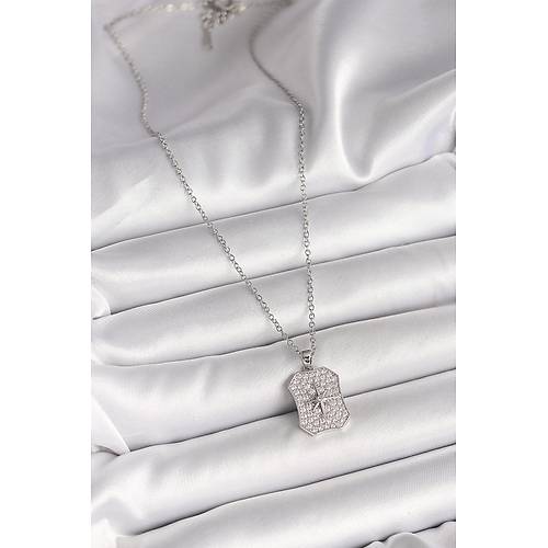 316L �elik G�m�� Renk Zincir Zirkon Ta�l� Kutup Y�ld�z ��lemeli Madalyon Model Kad�n Kolye