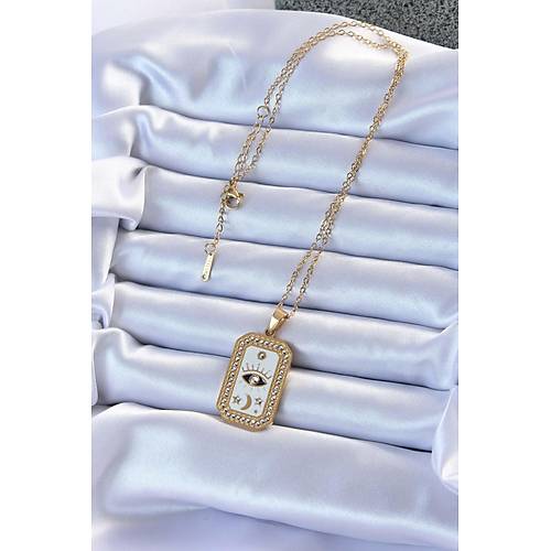 316L �elik Zincir Alt�n Renk Mineli Zirkon Ta�l� G�z Fig�r Tarot Kolye