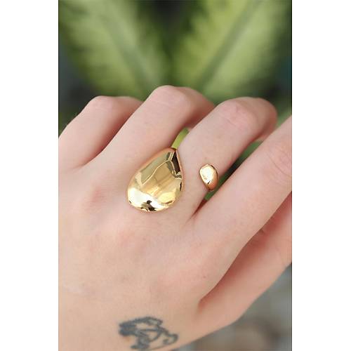 Pirin� Gold Renk Ayarlanabilir �ri Bombeli Y�z�k