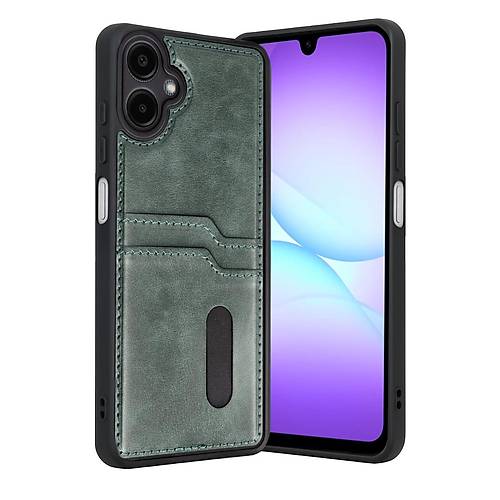 Galaxy A07 4G Sara Kartvizitli Deri K�l�f - Ye�il