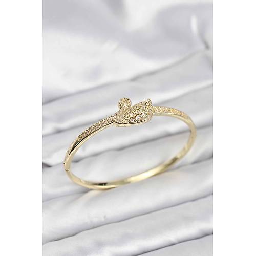 Pirin� Gold Renk Zirkon Ta�l� Ku�u Model Kad�n Kelep�e Bileklik