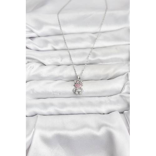 316L �elik Zincir G�m�� Renk Teddy Bear Model Zirkon Ta�l� Kad�n Kolye