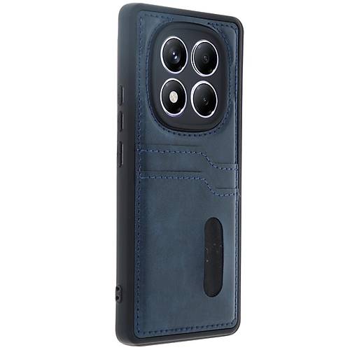 Redmi Note 14 Pro 4G K�l�f Sara Kartvizitli Deri K�l�f - Lacivert