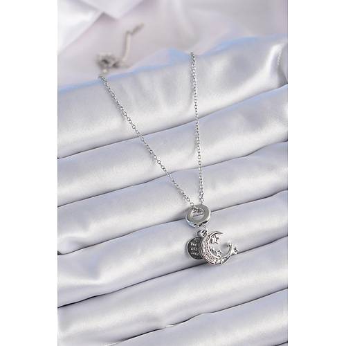 316L �elik G�m�� Renk Zirkon Ta�l� Ay Y�ld�z  Fig�r Charm Model Kad�n Kolye
