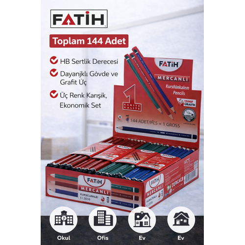 Fatih Mercanl� 12010 HB Kur�un Kalem Silgisiz 144 Adet Kar���k Renk