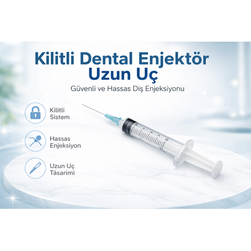 Kilitli Dental Enjekt�r Uzun U� Luer Lock ��r�nga � Di� Hekimli�i ��in G�venli ve Pratik Kullan�m