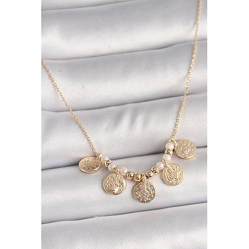 Pirin� Gold Renk 5'Li Osmanl� Tu�ra Fig�r �nci Detay Kad�n Kolye