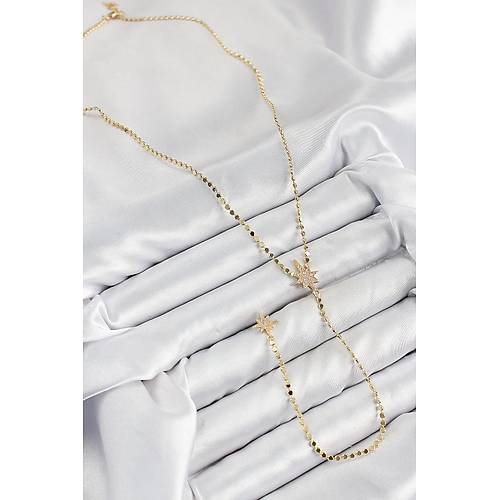 Pirin� Zirkon Ta�l� Ezme Zincirli Kutup Y�ld�z� Model Gold Renk Y Kolye