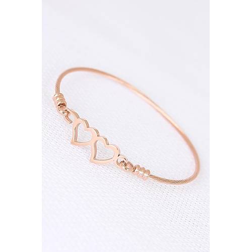 Rose �elik �ift Kalp Fig�rl� Erkek Kelep�e Bileklik