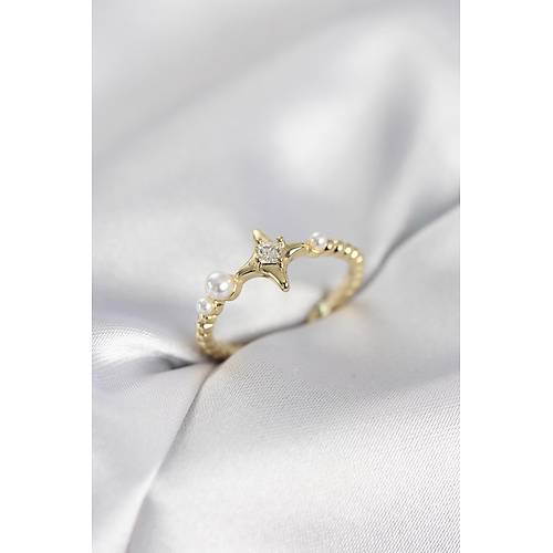 Minimal Kutup Y�ld�z� Model Zirkon Ta�l� Gold Renk Kad�n Y�z�k