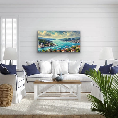 �stanbul Bo�az Manzaras� Kanvas Tablo 60x120cm