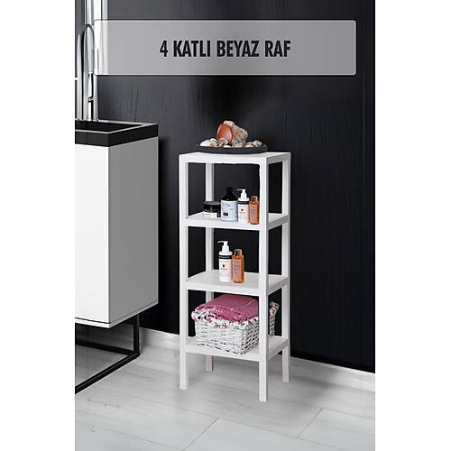 4 Katl� Beyaz Raf Kitapl�k & Banyo D�zenleyicisi 100 cm