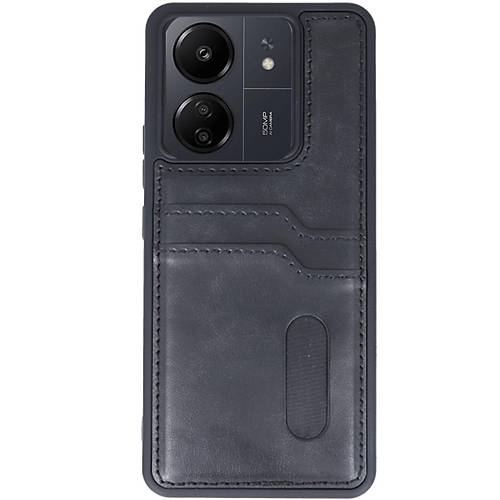 Redmi 13C K�l�f Sara Kartvizitli Deri K�l�f - Siyah