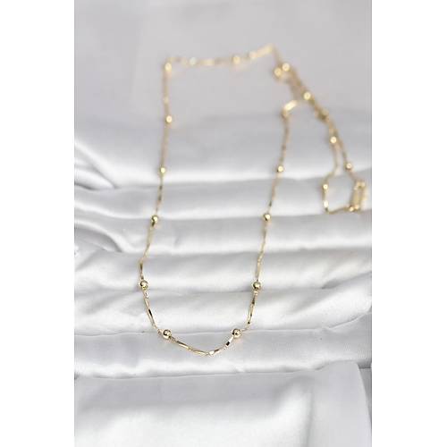 CM 14K Gold Renk Kesme �ubuk Zincir Top�uklu Model 60 cm Kad�n Kolye