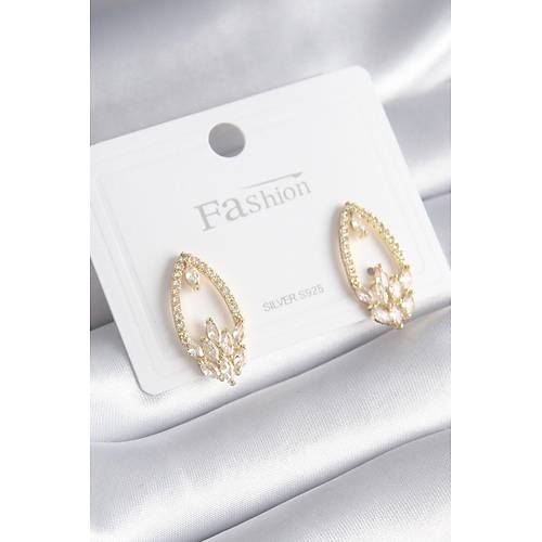 Pirin� Gold Renk Zirkon Ta�l� Kad�n K�pe