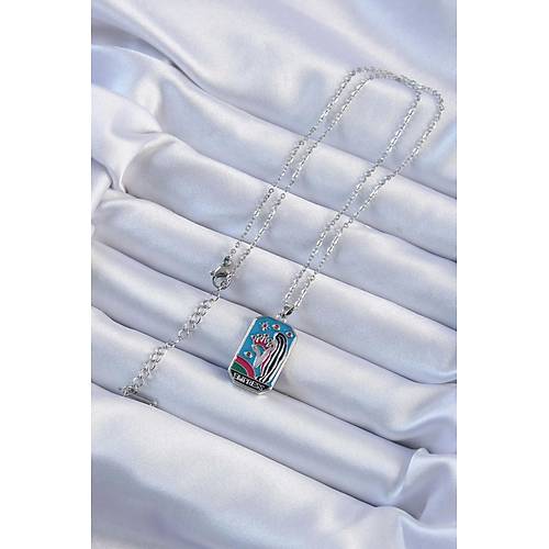 316L �elik Zincir G�m�� Renk Ta� ve K�z Fig�rl� Renkli Mineli Tarot Kolye