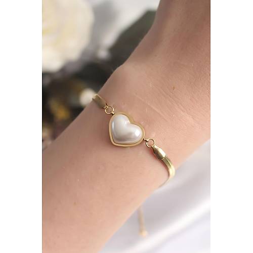316L �elik Gold Renk Bombeli Kalp Kad�n Bileklik