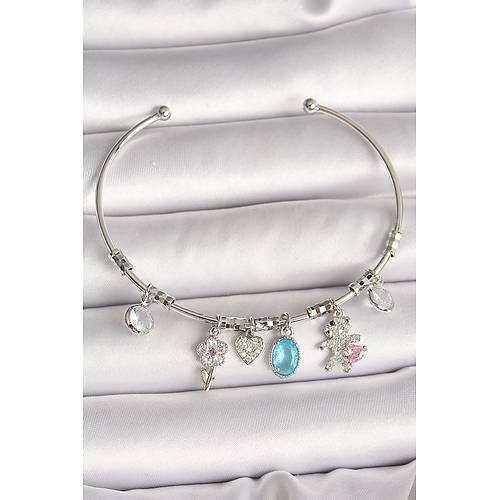 Pirin� G�m�� Renk Sallant� Zirkon Ta�l� Ay�c�k Fig�r �i�ek Detay Charm Kad�n Bileklik