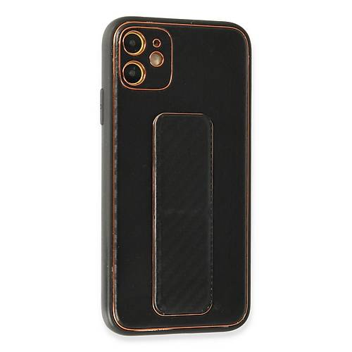 iPhone 12 K�l�f Coco Karbon Standl� Kapak - Siyah