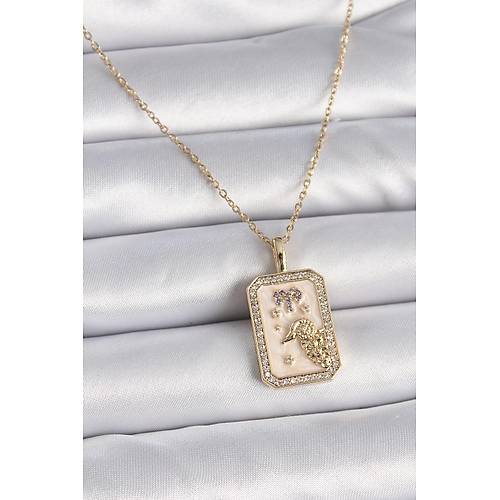 316L �elik Gold Renk Zincir Ko� Burcu Zirkon Ta�l� Kad�n Kolye