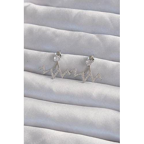 Pirin� G�m�� Renk Zirkon Ta�l� Zikzak K�pe