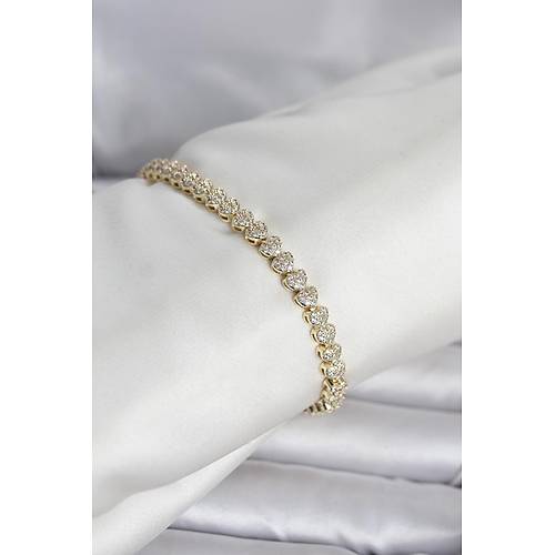 Pirin� Gold Renk Kalp Model S�ral� Zirkon Ta�l� Kad�n Bileklik