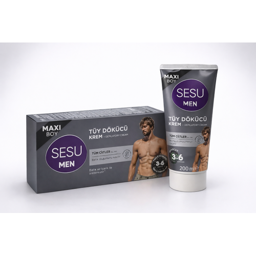 Sesu Men T�y D�k�c� Krem 200 ml Maxi Boy Erkekler ��in H�zl� Etkili Depilasyon Kremi