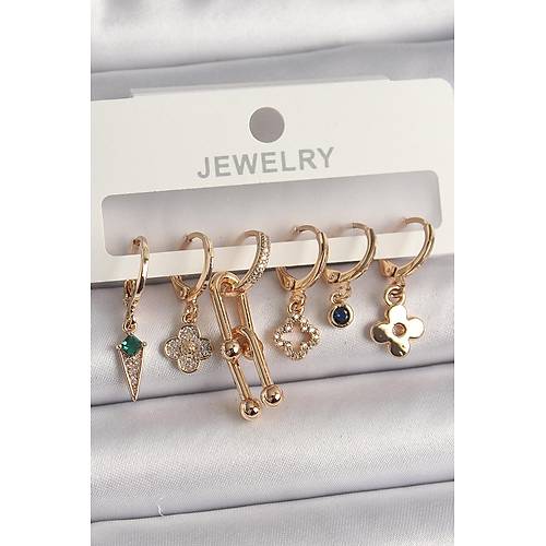 Pirin� Gold Renk �oklu Fig�r Kad�n K�pe Seti