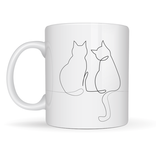 Minimal �izim �ki Kedi Desenli Porselen Kupa MODEL 77 � Sevgi Temal� ��k Tasar�m, Kahve & �ay Kupas�