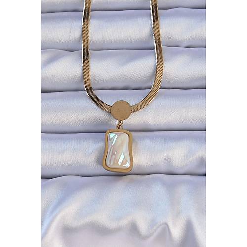 316L �elik Gold Renk �talyan Zincir Ezme Ta�l� Kolye