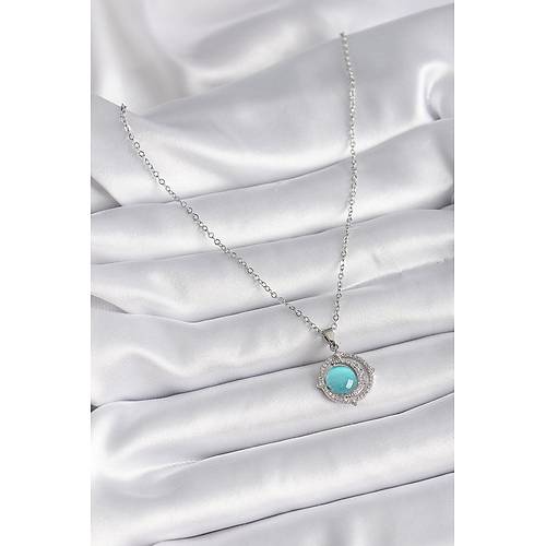 316L �elik G�m�� Renk Mavi Sedefli Hilal Model Kad�n Kolye