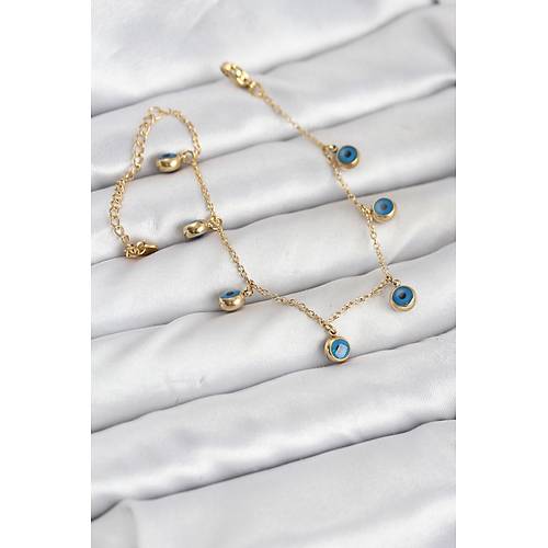 316L �elik Gold Renk Minimal Nazar Model Kad�n Bileklik