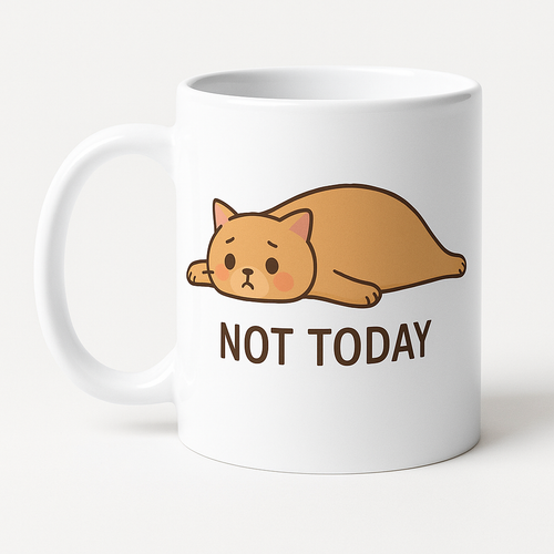 Not Today Yaz�l� Sevimli Kedi Tasar�ml� Kupa Model 217 Bask�l� Seramik Kahve Kupas�