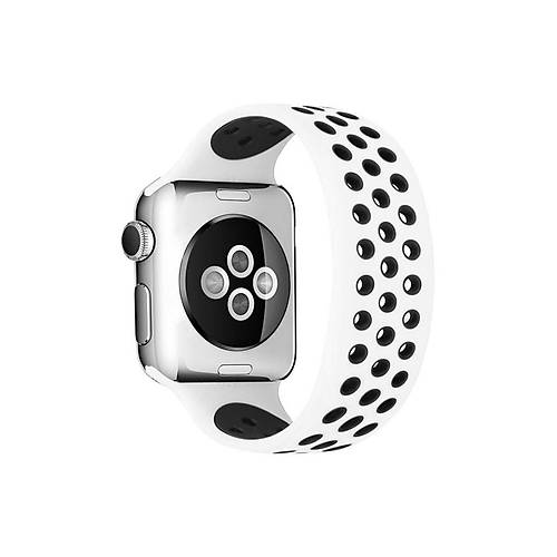 Watch 38mm Ayarl� Delikli Silikon Kordon - Beyaz-Siyah