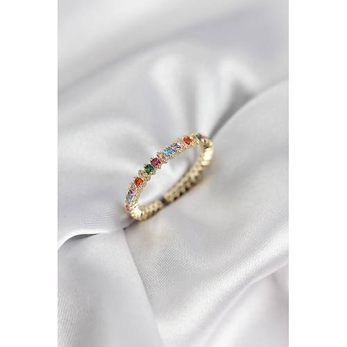 S�ral� Kar���k Renkli Gold Renk Zirkon Ta�l� Kad�n Y�z�k