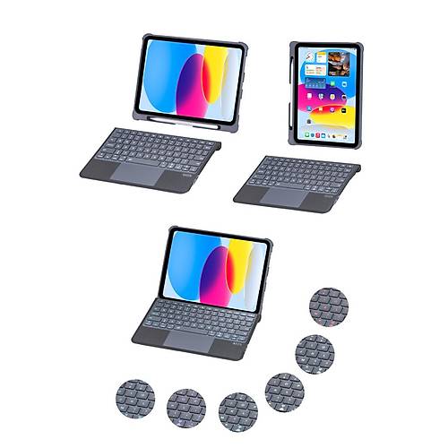 T5508D iPad 2022 10.9 (10.Nesil) K�l�f Palermo Ledli Klavyeli Standl� Tablet K�l�f� - Siyah