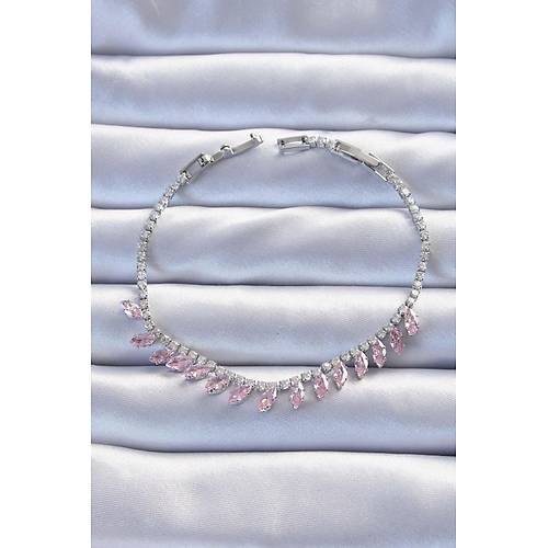 Pirin� Vip Seri G�m�� Renk Pembe Zirkon Ta�l� Bileklik