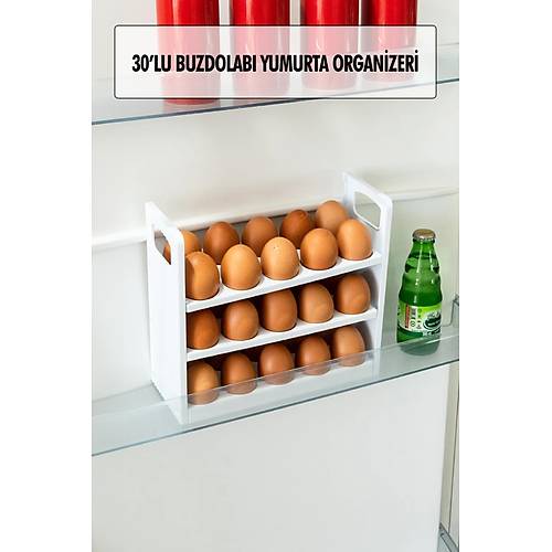 Buzdolab� Raf�na S��abilen 30'lu 3 Katl� Yumurtal�k Buzdolab� Organizeri
