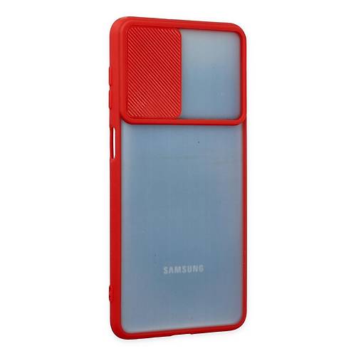 Galaxy M52 5G K�l�f Palm Buzlu Kamera S�rg�l� Silikon - K�rm�z�