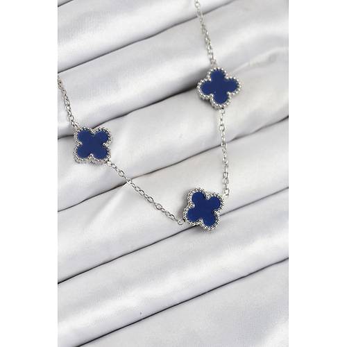 316L �elik Zincir G�m�� Lacivert Renk Yonca Kad�n Kolye