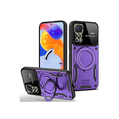 Redmi Note 11 Pro K�l�f Joy Lens Standl� Kapak - Mor