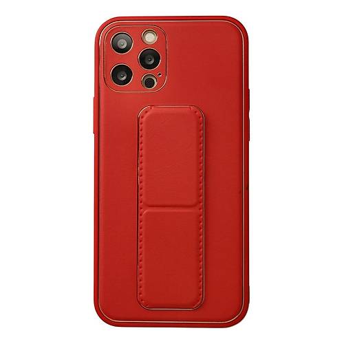 iPhone 12 Pro K�l�f Coco Deri Standl� Kapak - K�rm�z�