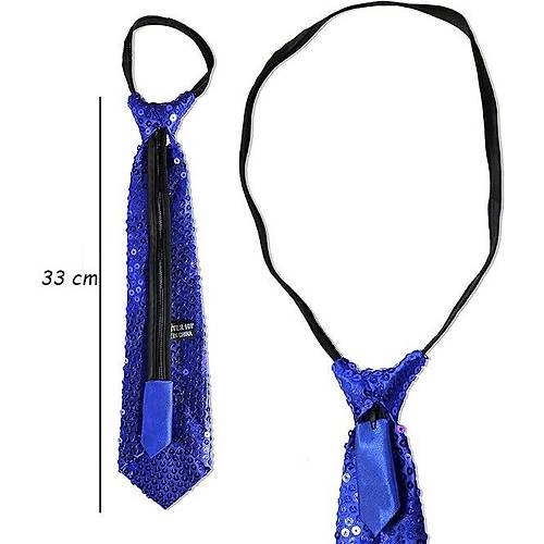 Mavi Renk Pul Payetli I��lt�l� Parti Kravat� 33 cm