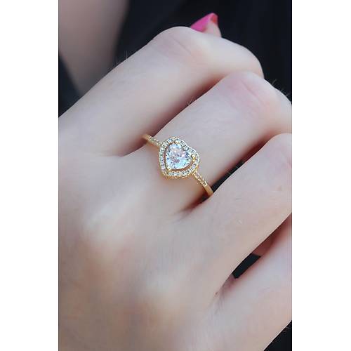 Gold Renk Zirkon Ta�l� Kalp Model Charm Pirin� Kad�n Y�z�k