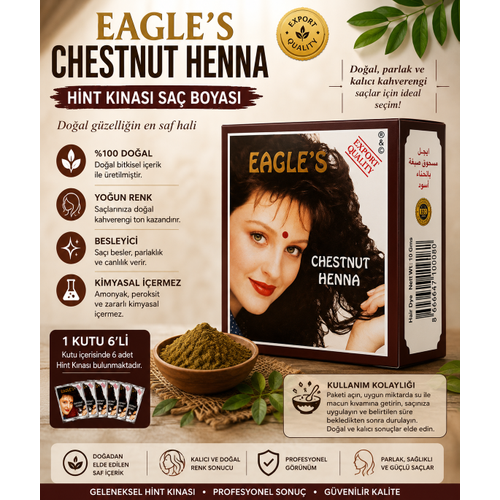 Chestnut Henna Hint K�nas� Sa� Boyas� Kestane Renk 6�l� Kutu Do�al G�r�n�ml� Sa� Boyas�